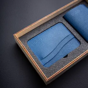 Набор MINI: кардхолдер и мини-кошелек – синий сафьяно premium